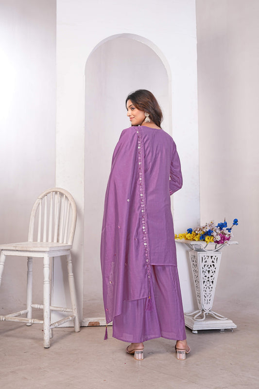 Lavender Embroidered Straight Kurti with Dupatta